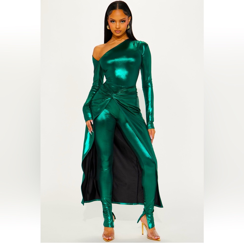Metallic green jumpsuit set